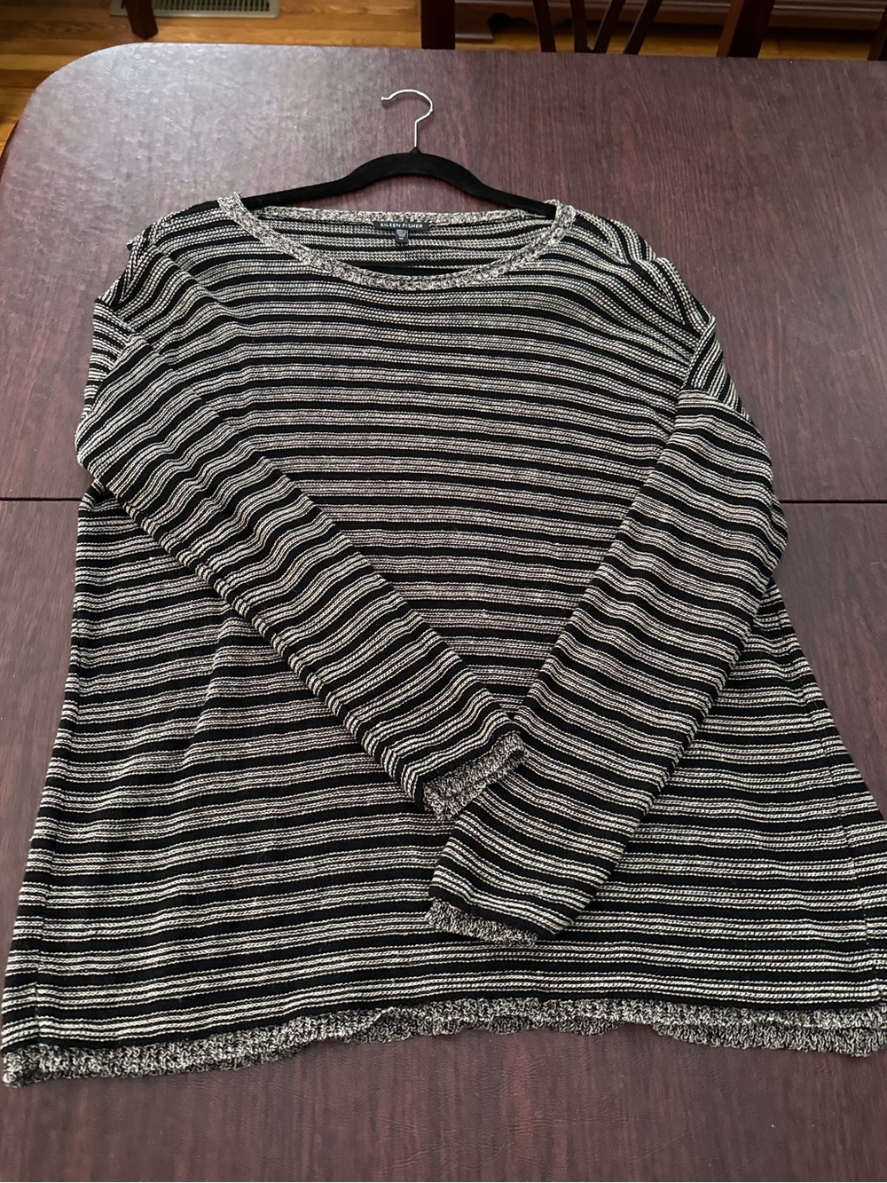 Eileen Fisher Black and White Striped Crewneck Pullover